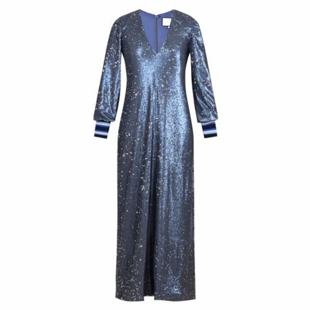 NWT Alexis Raleigh Sequin Midi Dress Size Small Blue Embellished Beaded Chic